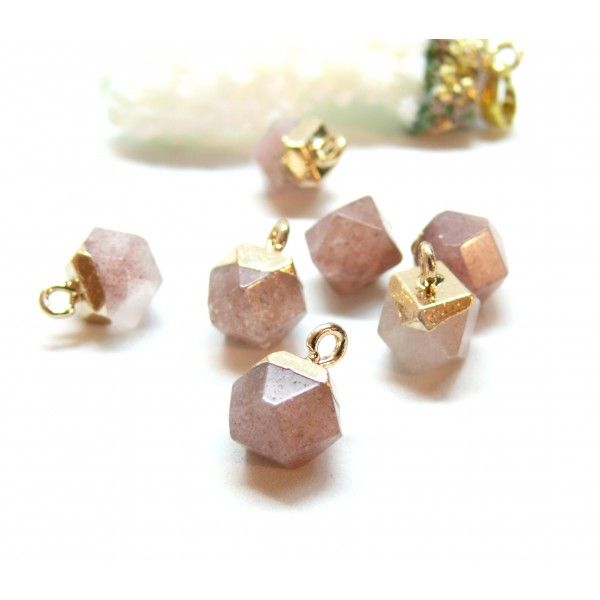 Quartz Rose avec métal finition Doré