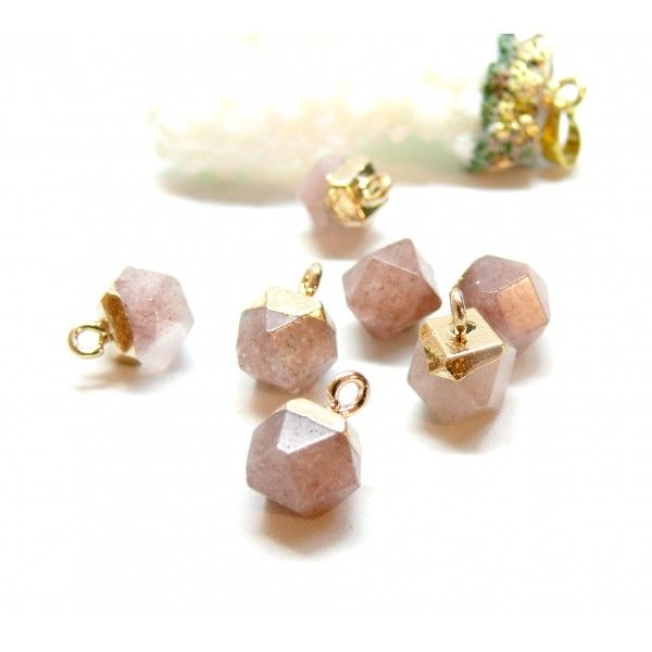 Quartz Rose avec métal finition Doré