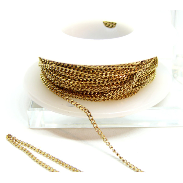 Chaine Maille Gourmette 2.5 par 2mm, Acier Inoxydable 304,  Doré à l'or fin 18K PVD