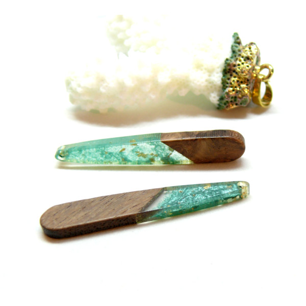 Pendentifs longue Goutte en Bois et résine 44mm