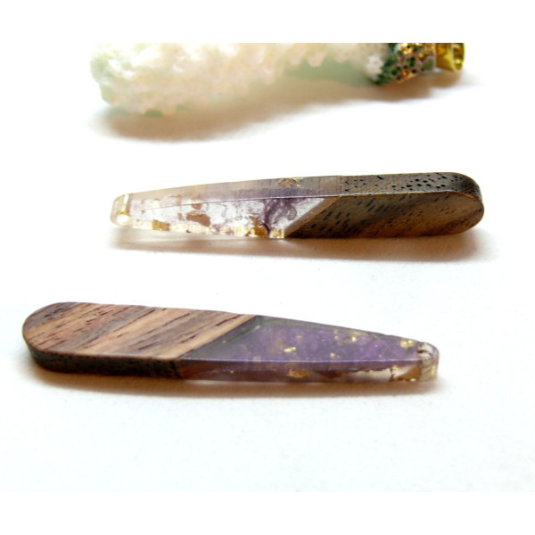 Pendentifs longue Goutte en Bois et résine 44mm