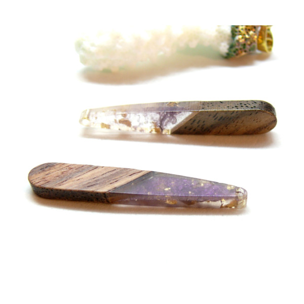 Pendentifs longue Goutte en Bois et résine 44mm