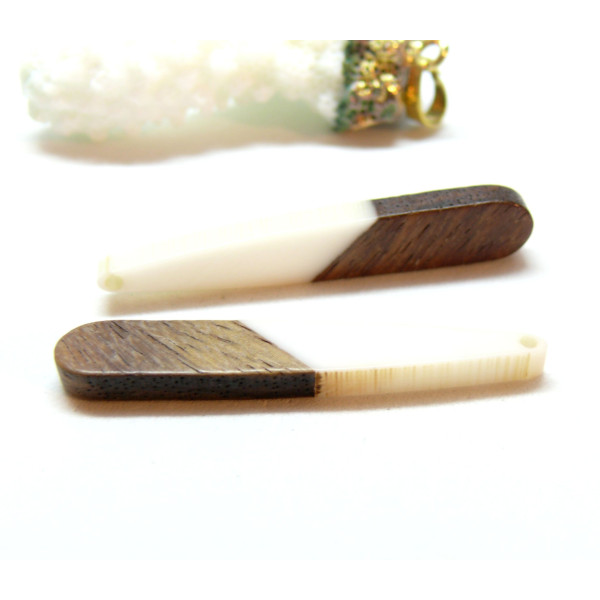 Pendentifs longue Goutte en Bois et résine 44mm