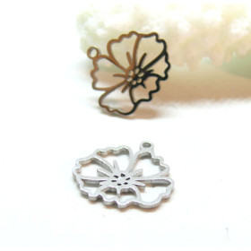 Pendentifs Fleur du Mois de Février 14mm, Acier Inoxydable 304, finition Argenté