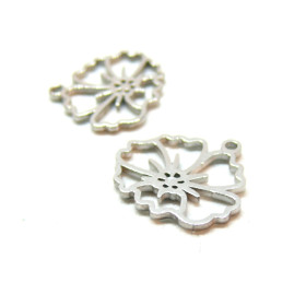 Pendentifs Fleur du Mois de Février 14mm, Acier Inoxydable 304, finition Argenté