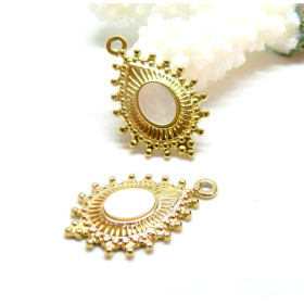 Pendentif  Boho Chic Goutte 27 par 17mm, Nacre, Acier Inoxydable 304 finition Doré à l'or fin 18K