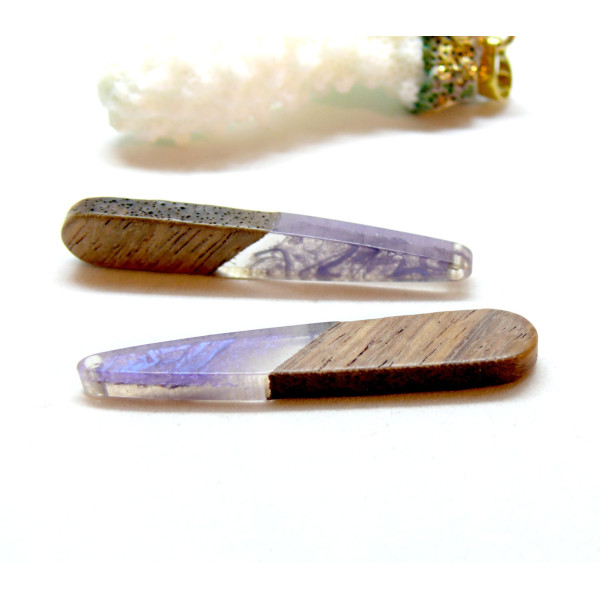 Pendentifs Longue Goutte 44 mm – Bois et Résine – Design Naturel