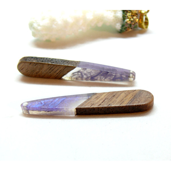 Pendentifs Longue Goutte 44 mm – Bois et Résine – Design Naturel