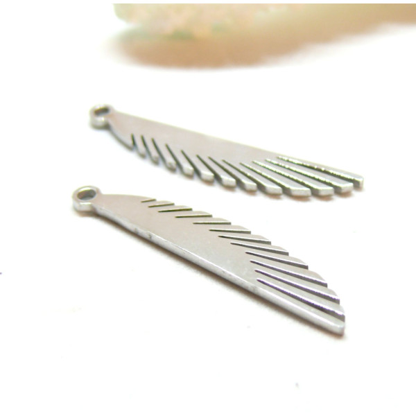 Pendentifs Plumes 28mm, Acier Inoxydable 304 finition Argenté