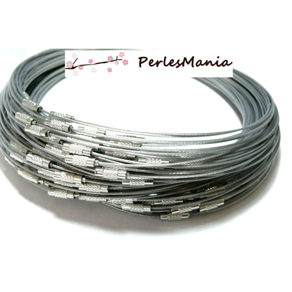 Colliers Tours de cou Rigides Cables 1mm, Acier Inoxydable finition Argent