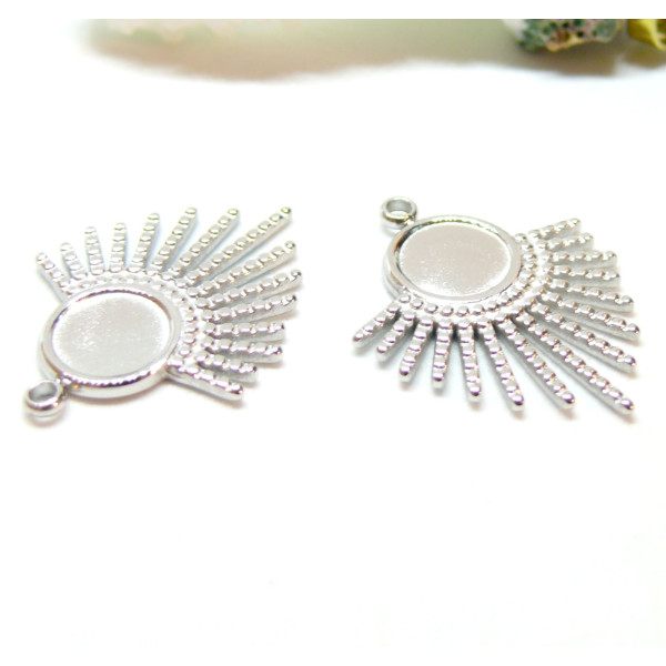 Support de Pendentif Eventail 8mm, Acier Inoxydable 304, finition Argenté