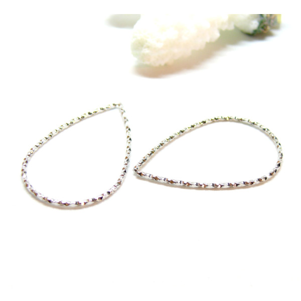 Pendentifs, connecteur Goutte 33 par 21mm martelé, Acier Inoxydable 304, finition Argenté