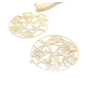 Estampes, pendentifs filigrane, Esprit marin, coquillage, étoile de mer 40mm, métal finition Doré