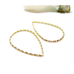 Pendentif, connecteur Goutte 33 par 21mm Martelé, Acier Inoxydable 304, finition Doré à l'or fin 18K