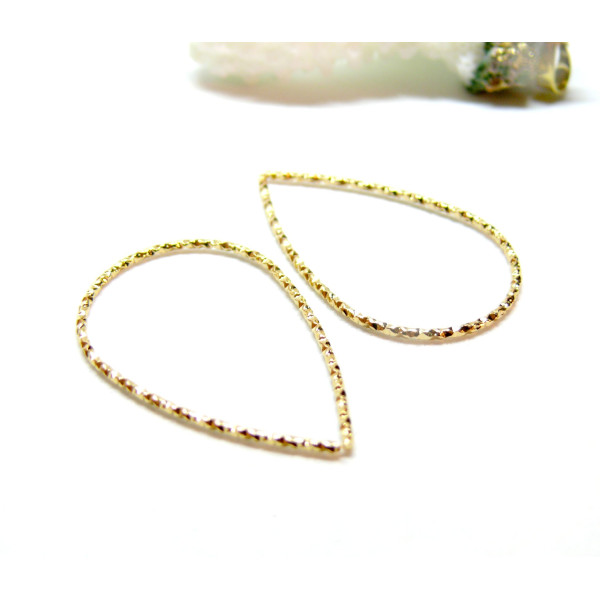 Pendentif, connecteur Goutte 33 par 21mm Martelé, Acier Inoxydable 304, finition Doré à l'or fin 18K