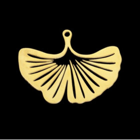 Pendentif Feuille Ginkgo Biloba 25mm,  Acier Inoxydable finition Doré à l'or fin 18K, placage IONIQUE