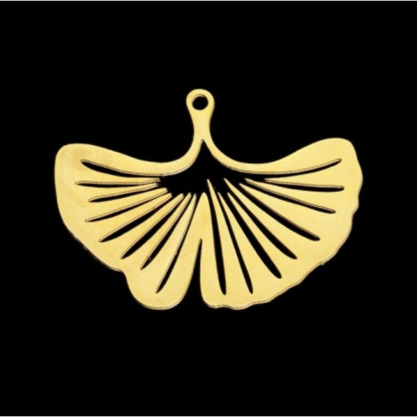 Pendentif Feuille Ginkgo Biloba 25mm,  Acier Inoxydable finition Doré à l'or fin 18K, placage IONIQUE