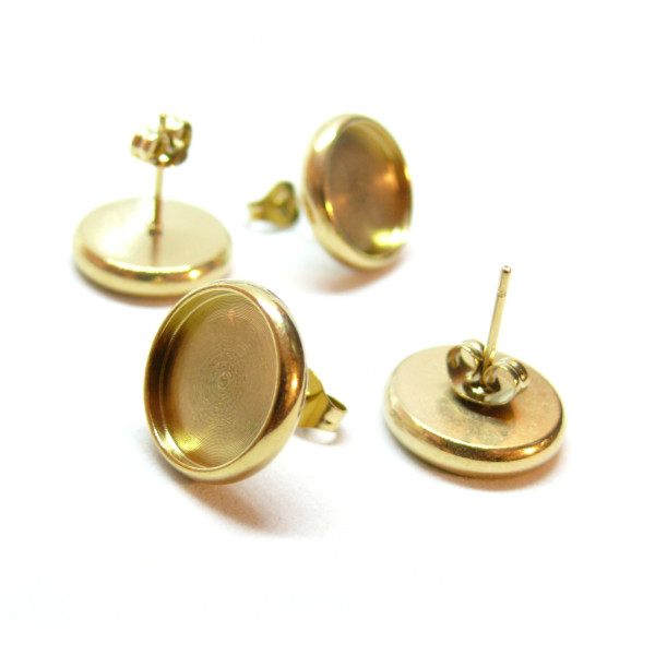 Supports Boucles d'oreilles, Puce qualité extra 6mm avec embouts,  Acier inoxydable 304 finition Doré, placage IONIQUE