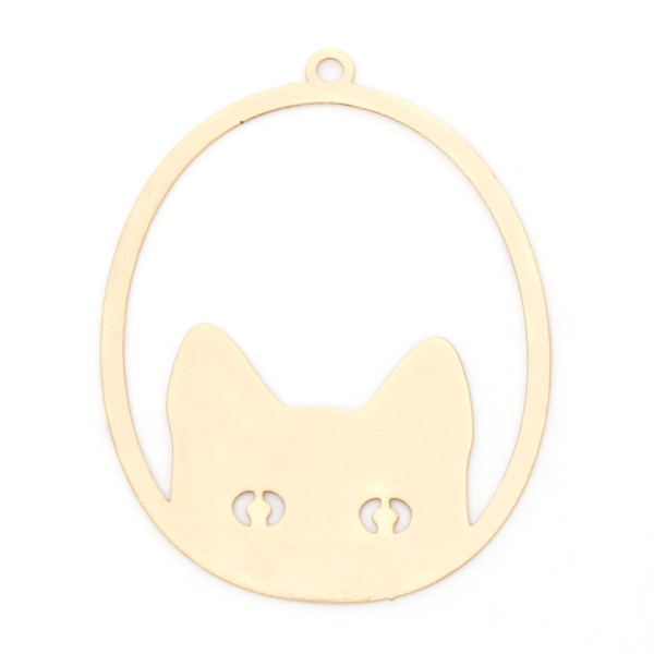 Estampes, pendentifs Chat 38 mm, métal coloris Doré