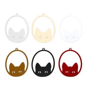 Estampes, pendentifs Chat 38 mm, métal coloris Noir