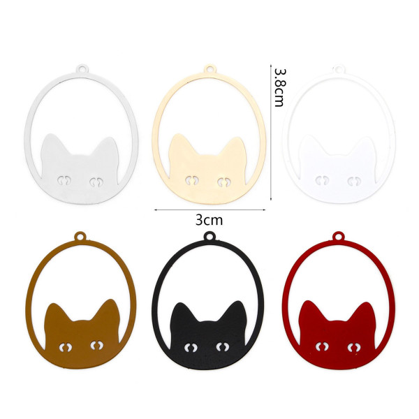 Estampes, pendentifs Chat 38 mm, métal coloris Noir