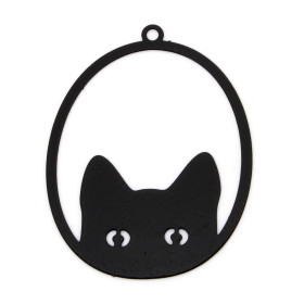 Estampes, pendentifs Chat 38 mm, métal coloris Noir