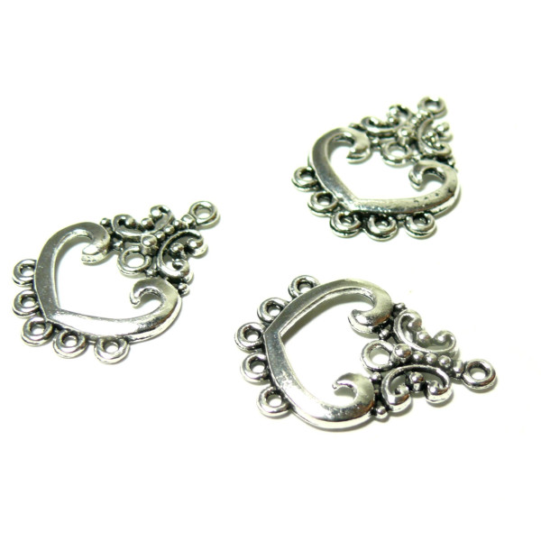 Multiconnecteurs Chandeliers Coeurs 5 attaches métal couleur Argent Antique