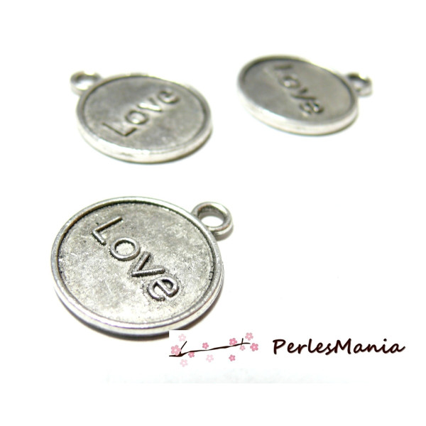 pendentifs Medaillon Love biface viel argent  pour création de bijoux