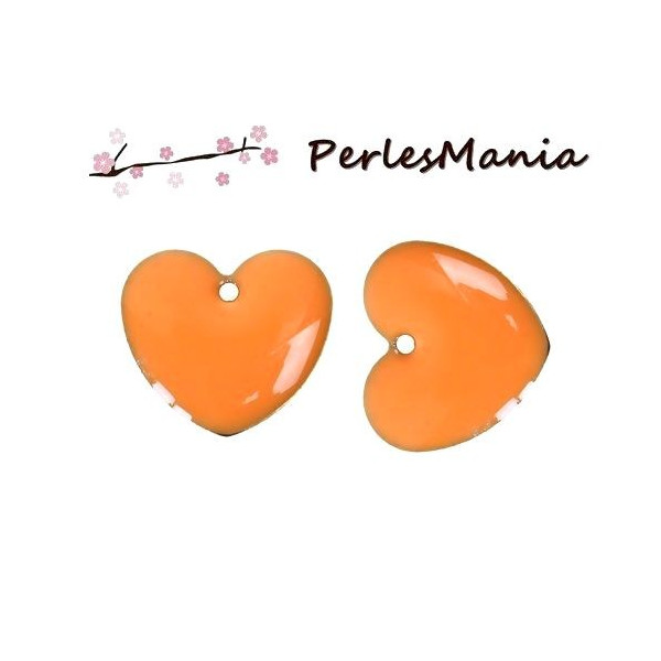 Sequins, médaillons émaillés biface, COEUR Orange base doré