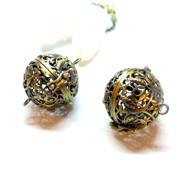 Pendentif Cage Bola de Grossesse avec deux points d'accroche, Oiseau pour Bola 18mm, laiton finition Bronze