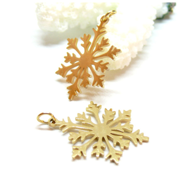 Pendentif avec anneau, Flocon de Neige 26mm, Acier Inoxydable 304, finition Doré