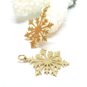 Pendentif avec anneau, Flocon de Neige 26mm, Acier Inoxydable 304, finition Doré