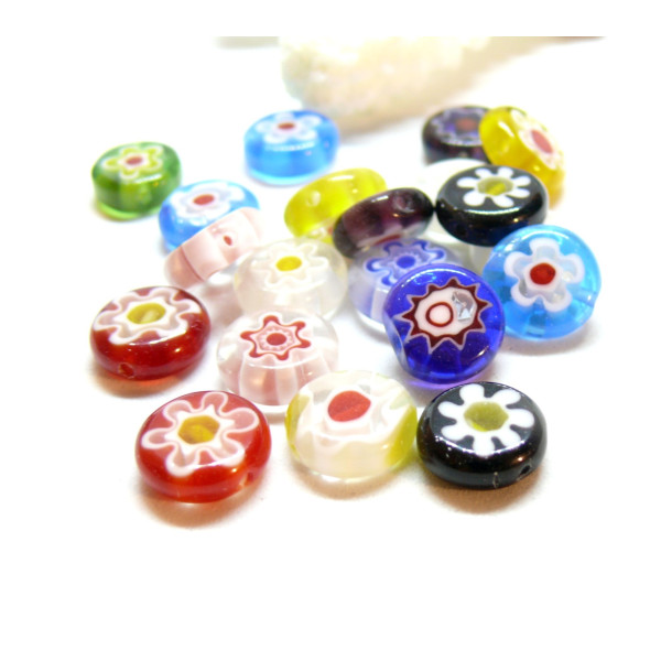Perles Intercalaire Fleur Verre 10mm,  Millefiori fait Main