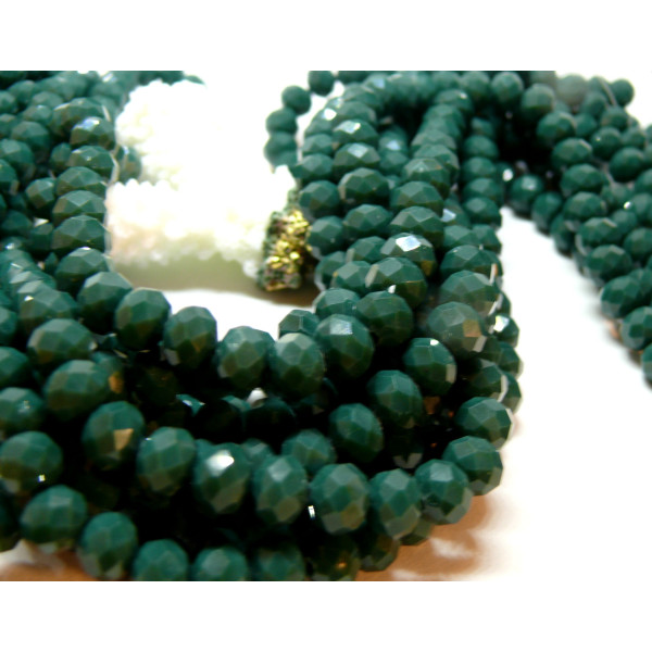 Perles à facettes, rondelles en verre 8 par 6mm coloris Vert Fonce