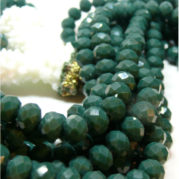 Perles à facettes, rondelles en verre 8 par 6mm coloris Vert Fonce