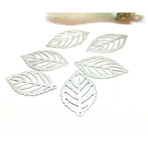 Estampes, Pendentifs Feuille 24mm, Acier Inoxydable 304 finition Argenté