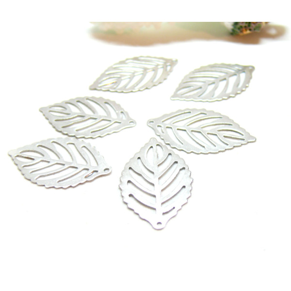 Estampes, Pendentifs Feuille 24mm, Acier Inoxydable 304 finition Argenté