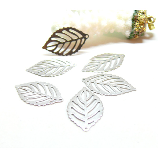 Estampes, Pendentifs Feuille 24mm, Acier Inoxydable 304 finition Argenté