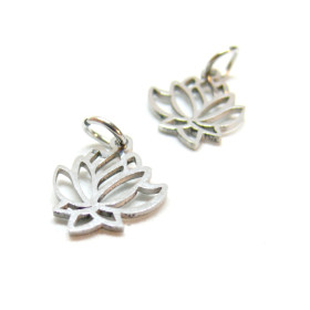 Pendentifs Fleurs de Lotus 13mm, Acier Inoxydable 304 finition Argenté