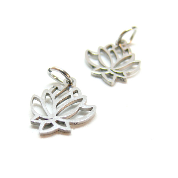 Pendentifs Fleurs de Lotus 13mm, Acier Inoxydable 304 finition Argenté