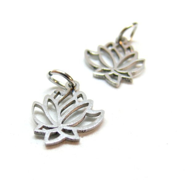 Pendentifs Fleurs de Lotus 13mm, Acier Inoxydable 304 finition Argenté
