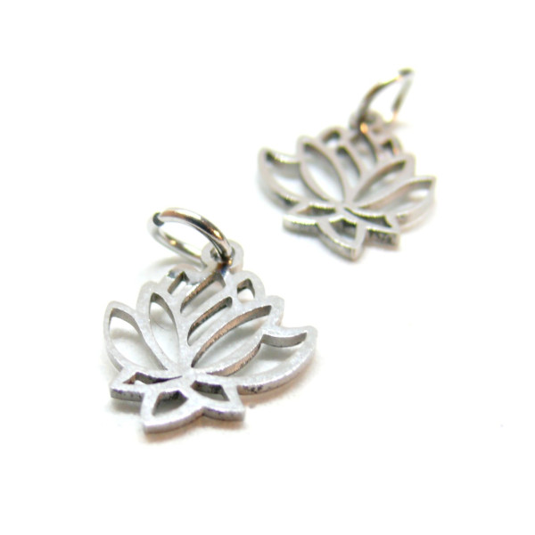 Pendentifs Fleurs de Lotus 13mm, Acier Inoxydable 304 finition Argenté