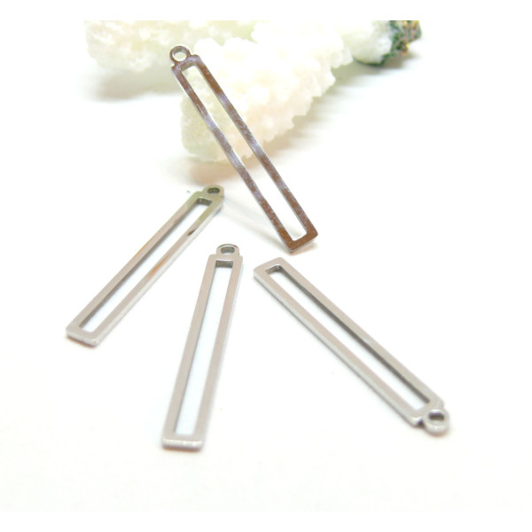 Pendentif Rectangle 32mm, Acier Inoxydable 304 finition Argenté