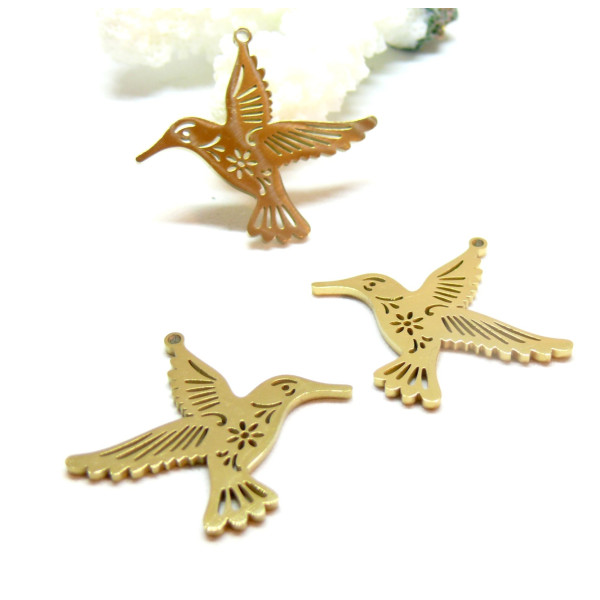 Support de Pendentif Oiseau 30mm, Acier Inoxydable 304, finition Doré à l'or fin 18K, Placage IONIQUE