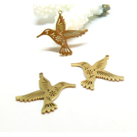 Support de Pendentif Oiseau 30mm, Acier Inoxydable 304, finition Doré à l'or fin 18K, Placage IONIQUE