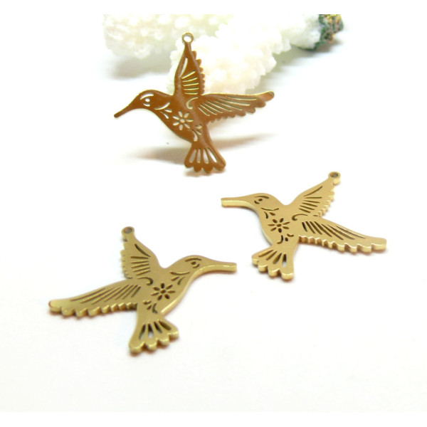 Support de Pendentif Oiseau 30mm, Acier Inoxydable 304, finition Doré à l'or fin 18K, Placage IONIQUE