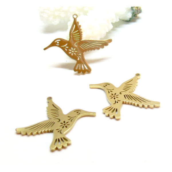 Support de Pendentif Oiseau 30mm, Acier Inoxydable 304, finition Doré à l'or fin 18K, Placage IONIQUE