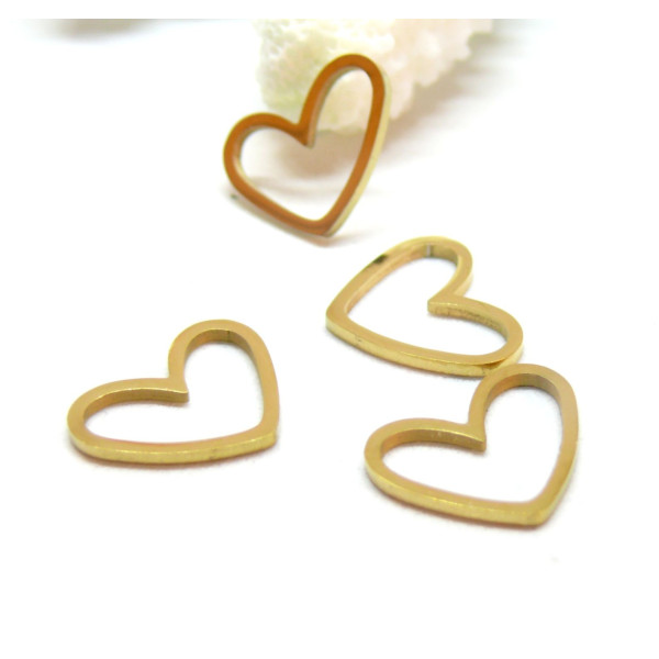 Pendentifs Coeur 13mm, Acier Inoxydable 304, finition Doré à l'or fin 18K
