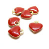 Pendentifs Coeur  10mm résine Emaillé, Laiton finition doré à l'or fin 18K coloris Rouge