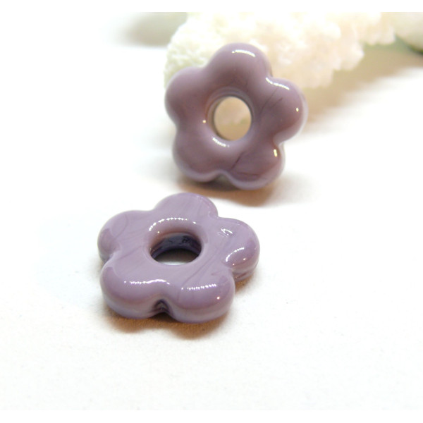 Pendentifs forme fleur 16mm, Verre coloris Lilas